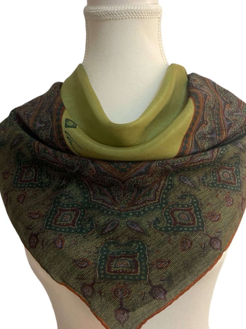 Vintage Anne Klein for Robinson’s Silk Scarf Japan 27x27 Paisley
